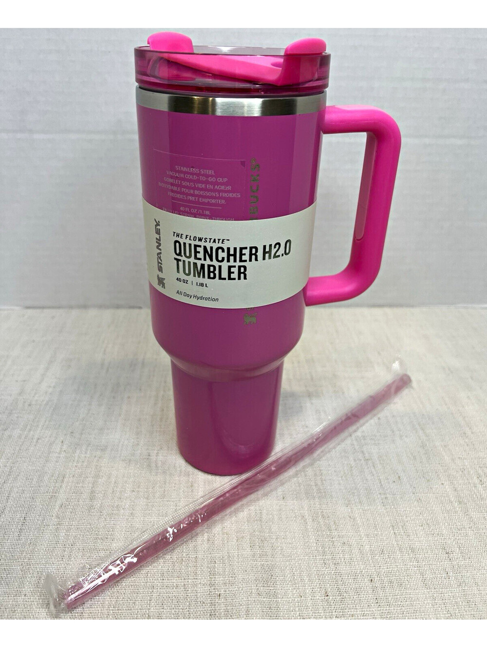 Stanley Starbucks Flow state Quencher H2O Tumbler | 40 oz Pink w/ Handle Lid